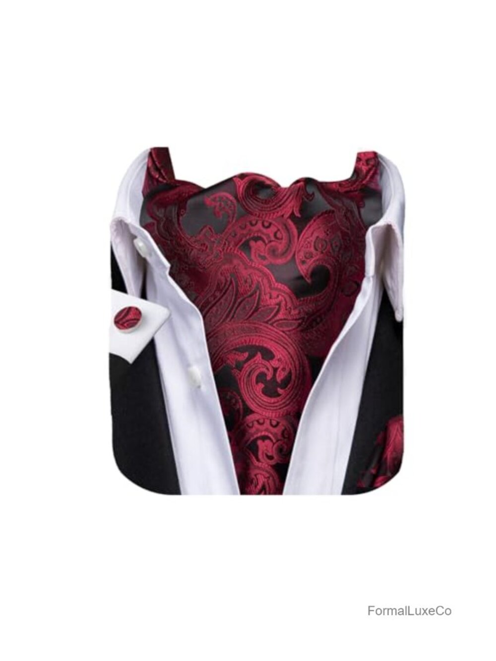 Men's Paisley Floral Self-Tie Ascot Cravat with Pocket Square & Cufflinks